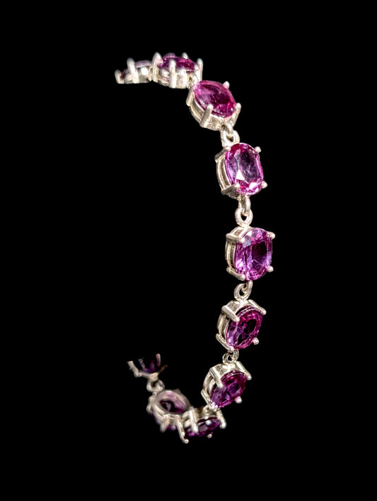 Vintage Designer Oval Cut Genuine Purple Sapphire Sterling Tennis Bracelet