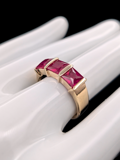 Vintage 3.7 Carat Genuine Thai Ruby Trio 18k Gold Vermeil Ring