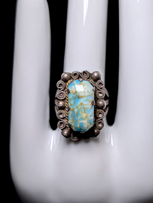 Vintage Handmade Genuine Royston Turquoise Southwest Style Sterling Silver Ring