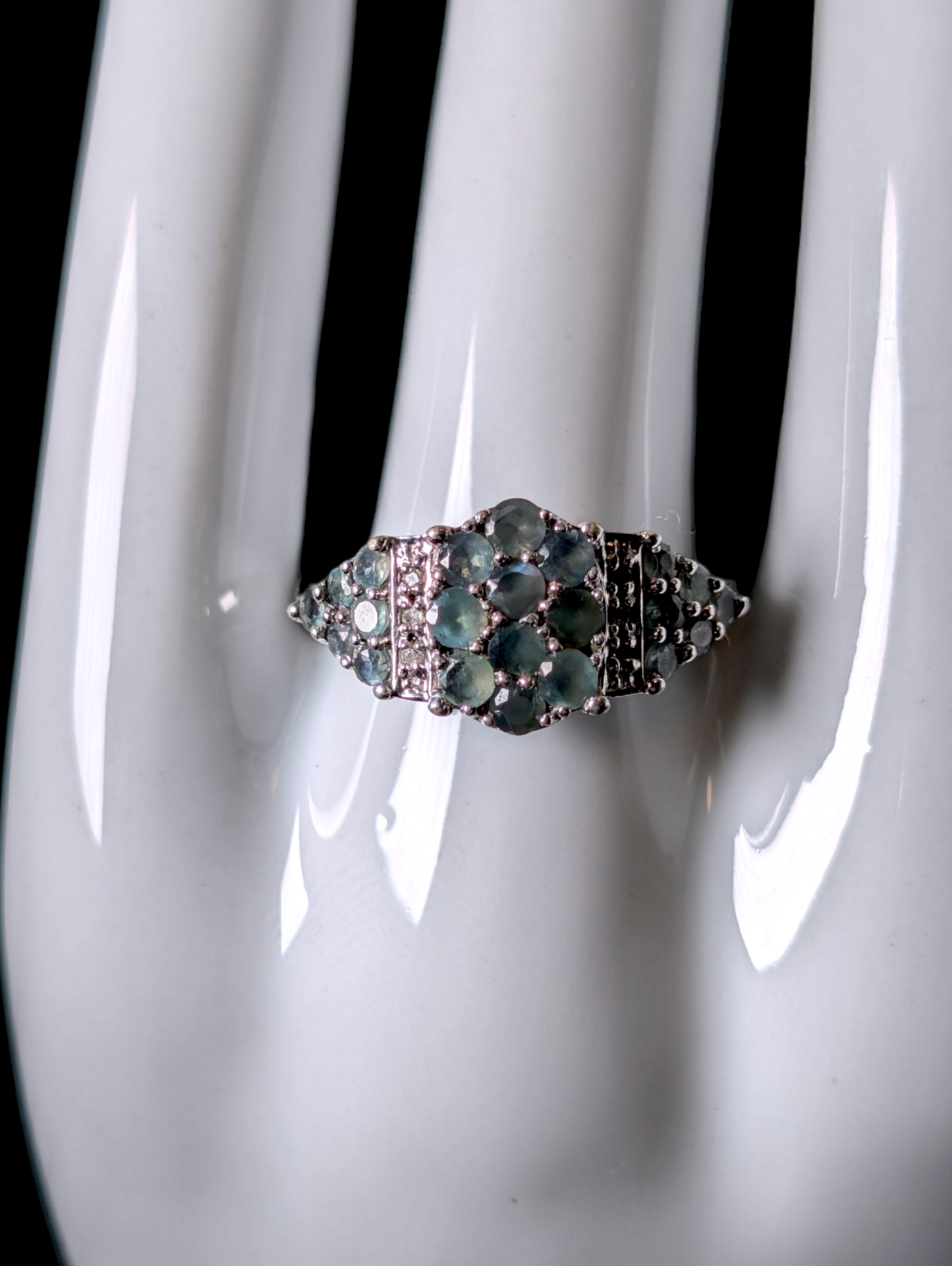 Vintage Cluster Earth Mined Genuine Narsipatnam Alexandrite and Diamond Accented Sterling Silver Ring