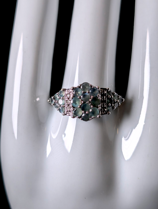 Vintage Cluster Earth Mined Genuine Narsipatnam Alexandrite and Diamond Accented Sterling Silver Ring