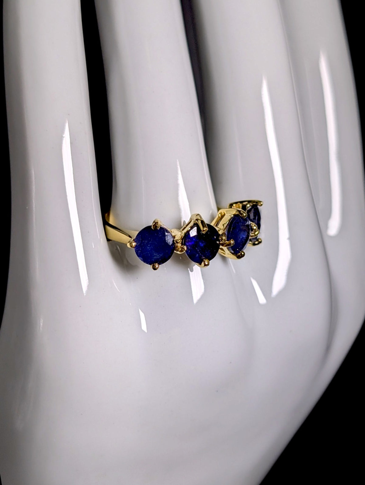 Vintage 4 Stone Row Genuine Sapphire Gold over Sterling Ring