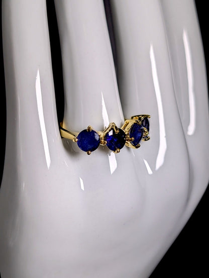 Vintage 4 Stone Row Genuine Sapphire Gold over Sterling Ring