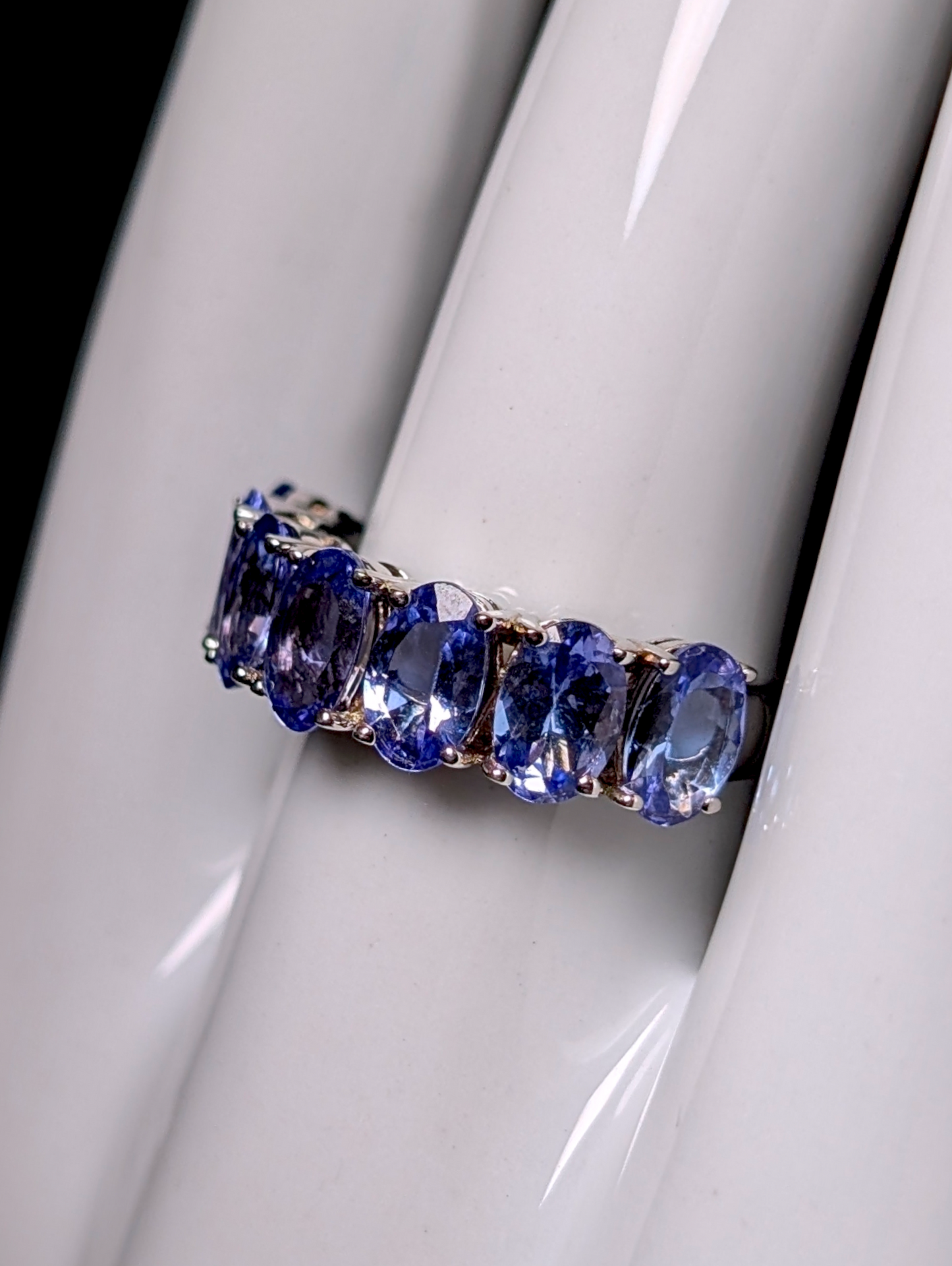Vintage Half Eternity Band Oval Cut Earth Mined Genuine Tanzanite 3 Carat Sterling Silver Ring