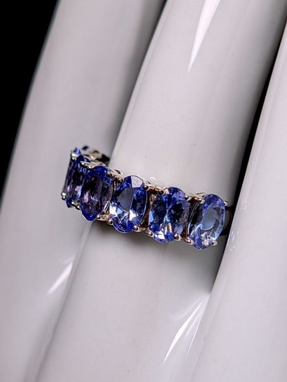 Vintage Half Eternity Band Oval Cut Earth Mined Genuine Tanzanite 3 Carat Sterling Silver Ring
