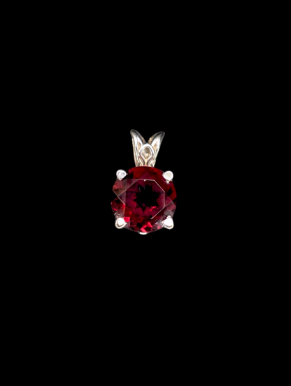 Vintage Round Cut Genuine Almandine Garnet Solitaire Sterling Silver Pendant