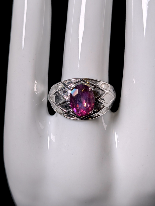 Vintage Oval Cut Verified Pink Mystic Topaz Solitaire Silver Stainless Steel Ring