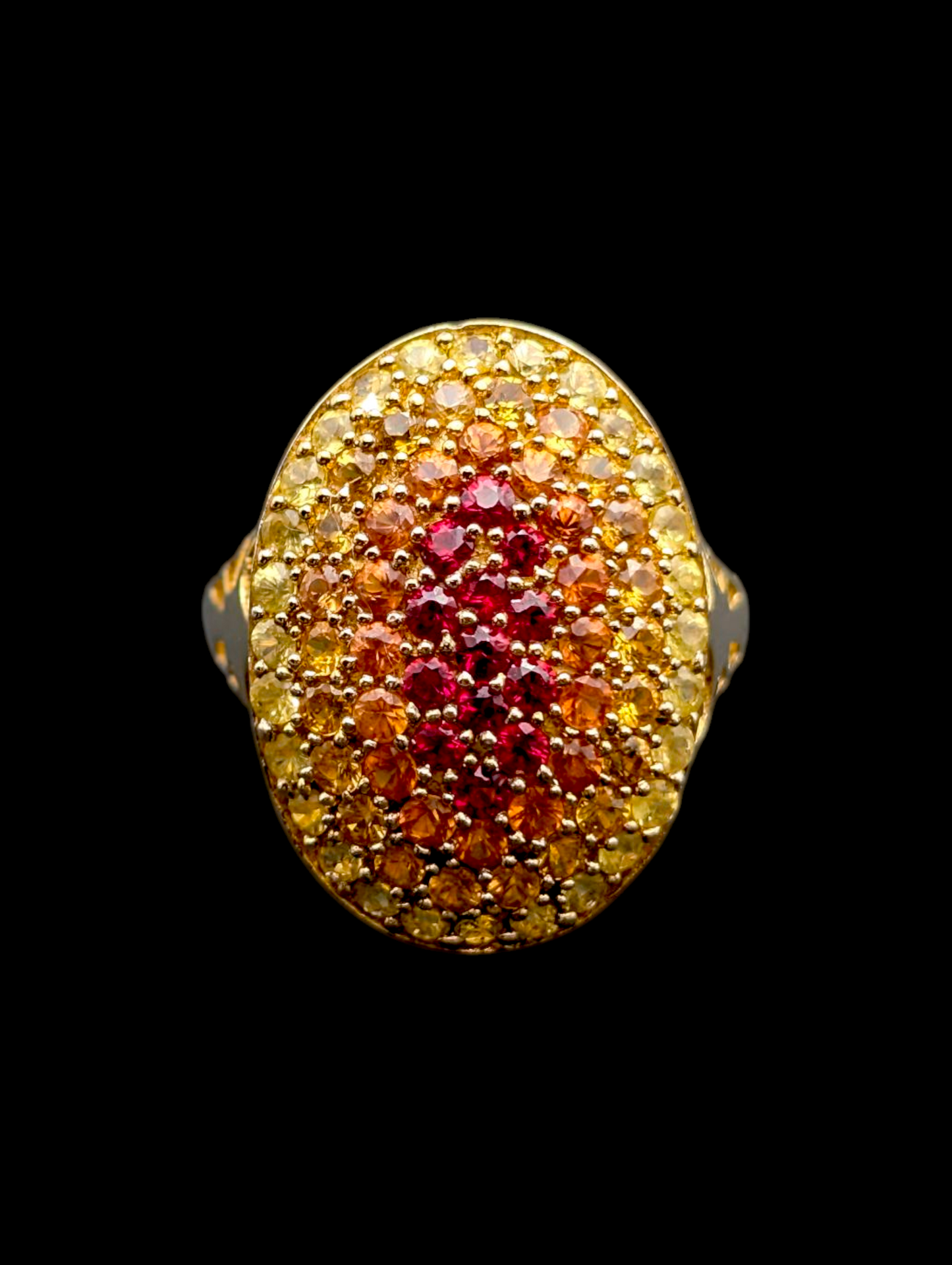 Vintage Inspired 18k Gold Vermeil Ombre Genuine Fancy Sapphire and Ruby Cluster Sterling Silver Ring