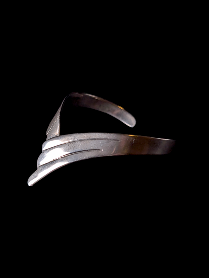 Vintage Art Deco Inspired Crashing Waves Sterling Silver Plated Cuff Bracelet