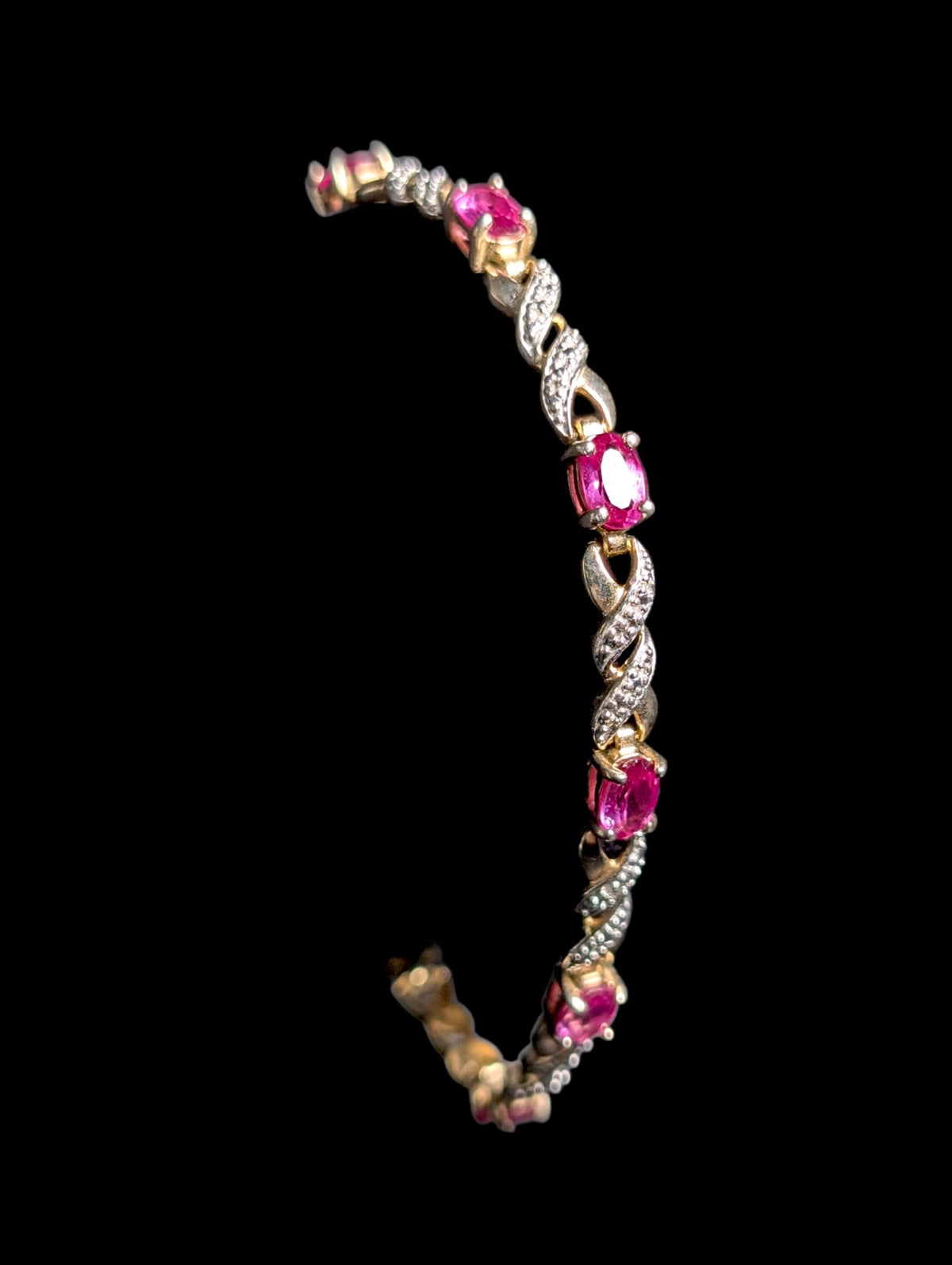 Vintage Oval Cut Genuine Ruby and Diamond Gold over Sterling Tennis Bracelet