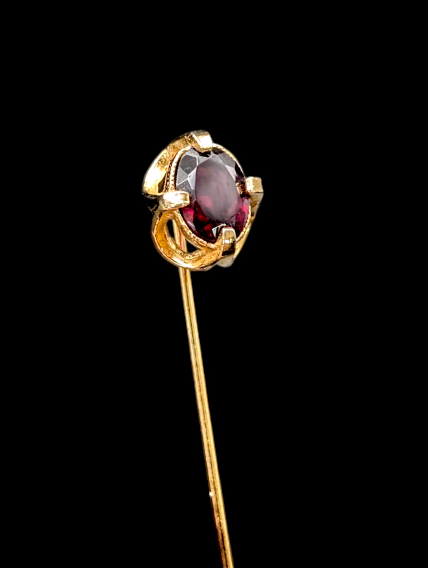 Vintage Garnet Gemstone Gold Filigree Hat Stick Pin