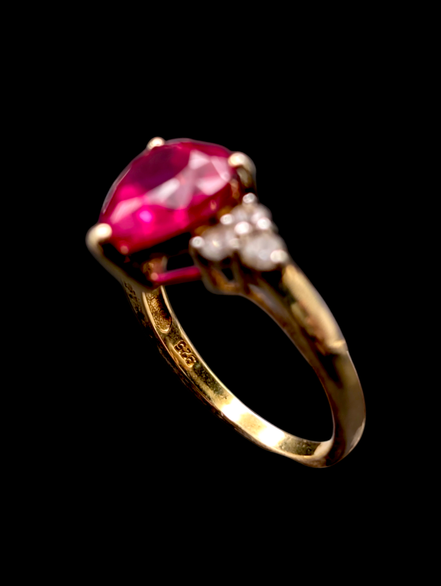 Vintage Genuine Red Ruby Heart with White Sapphire 14k Yellow Gold Vermeil Ring