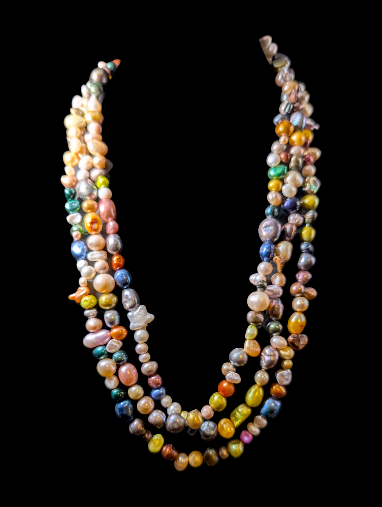 Vintage Eclectic Endless Multicolor Genuine Freshwater Pearl 64" Long Single Continuous Strand Necklace