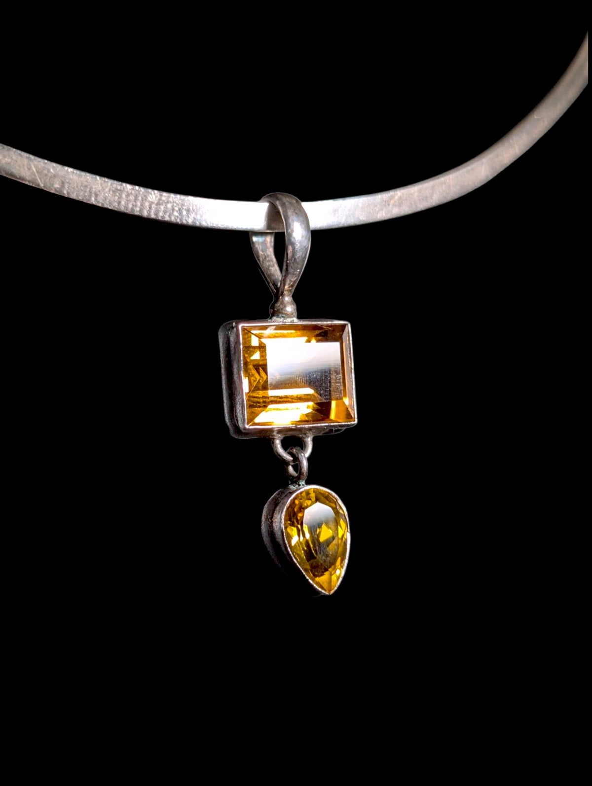 Vintage East-West Emerald Cut Genuine Madeira Citrine Sterling Silver Dangle Pendant