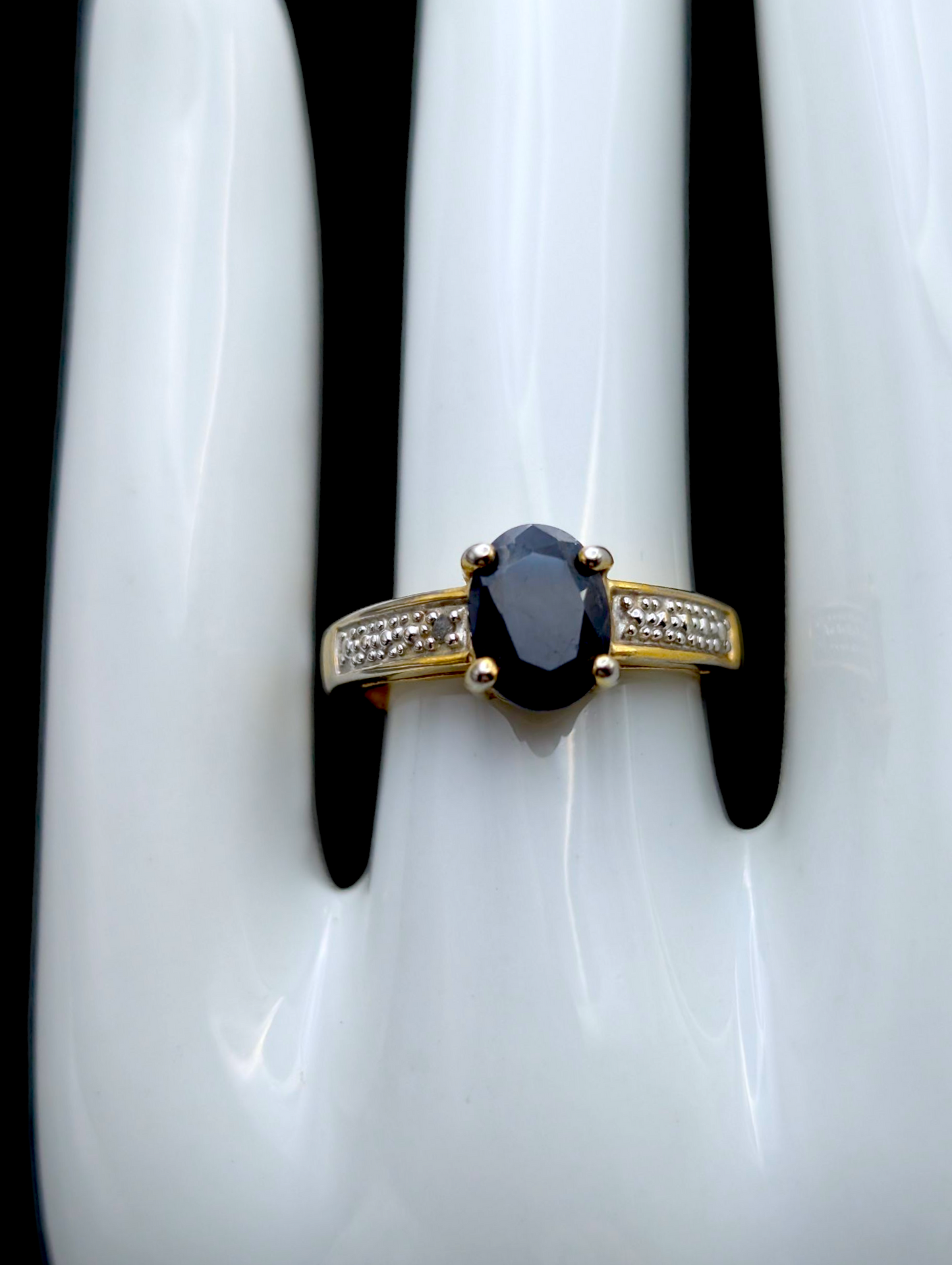 Vintage Oval Solitaire Earth Mined Genuine Blue Sapphire and Diamond Accent Gold over Sterling Silver Ring