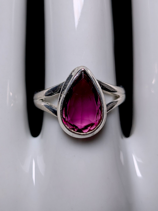 Vintage Pear Cut Genuine Rhodolite Garnet Solitaire Bezel Set Sterling Silver Ring