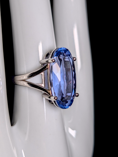 Vintage 10+ Carat Oval Cut Genuine Fluorite Solitaire Sterling Silver Statement Ring