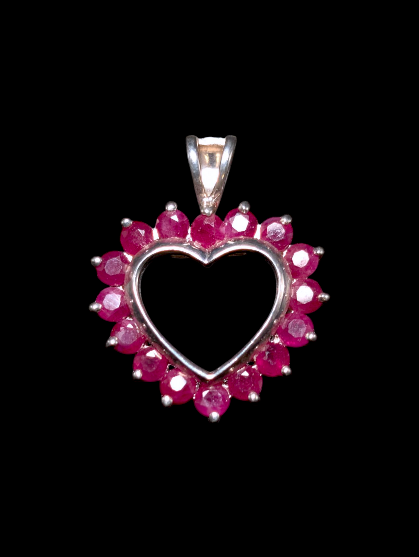 Vintage Heart Shaped Earth Mined Genuine Ruby Sterling Silver Pendant