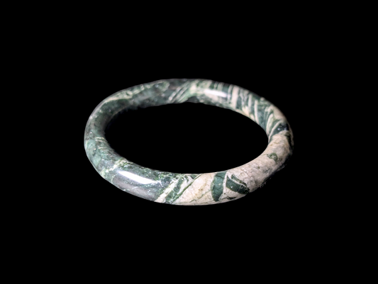 Vintage Mottled Green and White Genuine Serpentine "New Jade" Bangle Bracelet