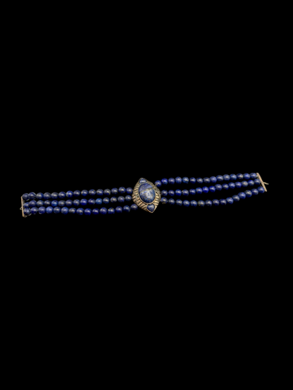 Vintage Genuine Lapis Lazuli Egyptian Inspired Sterling Silver Multi Strand Bracelet