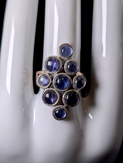 Vintage Bezel Set Cluster Earth Mined Genuine Tanzanite Sterling Silver Mod Ring