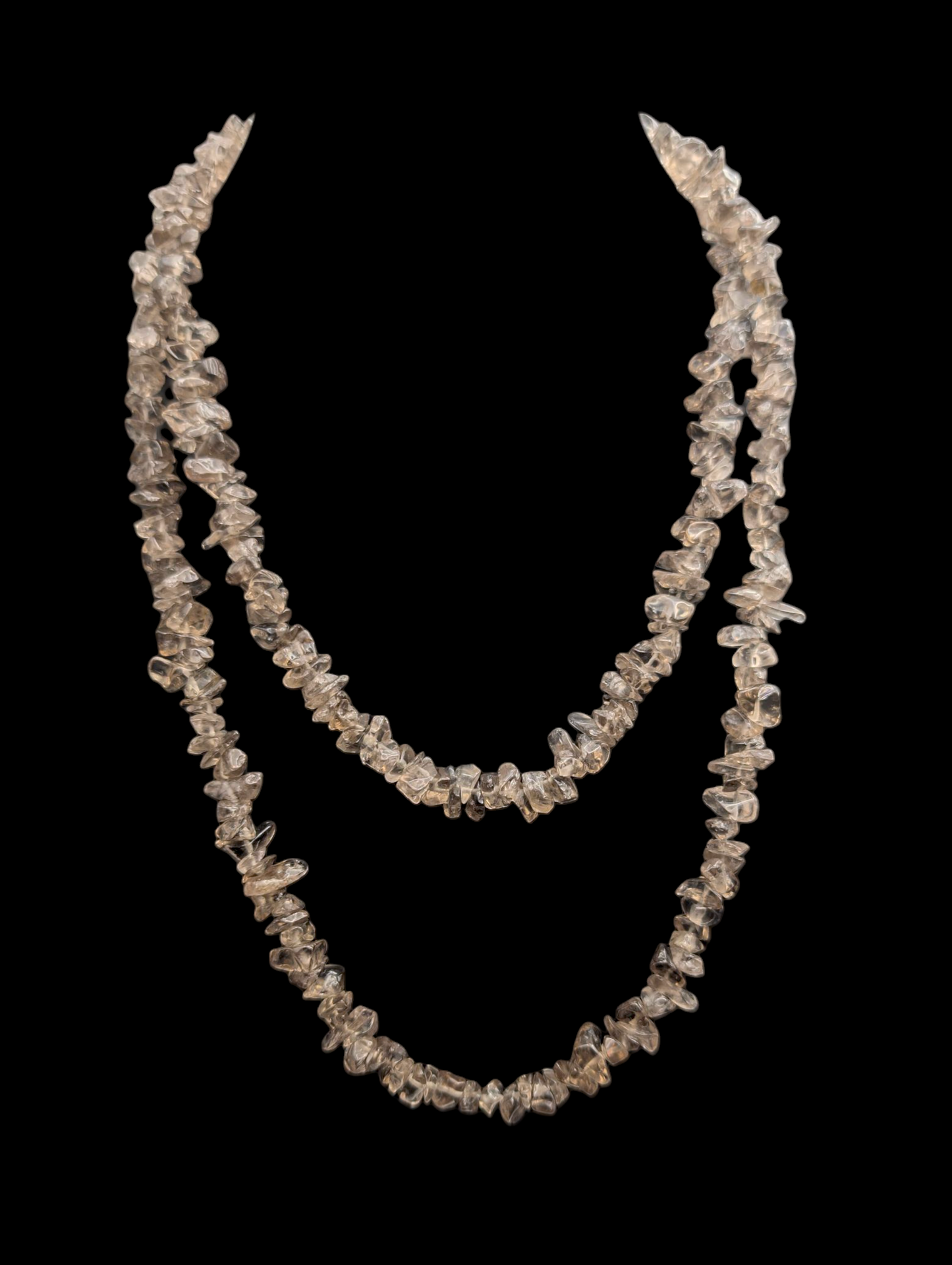 Vintage Continuous Single Strand Earth Mined Genuine Smoky Quartz Tumbled Polished Chip Necklace