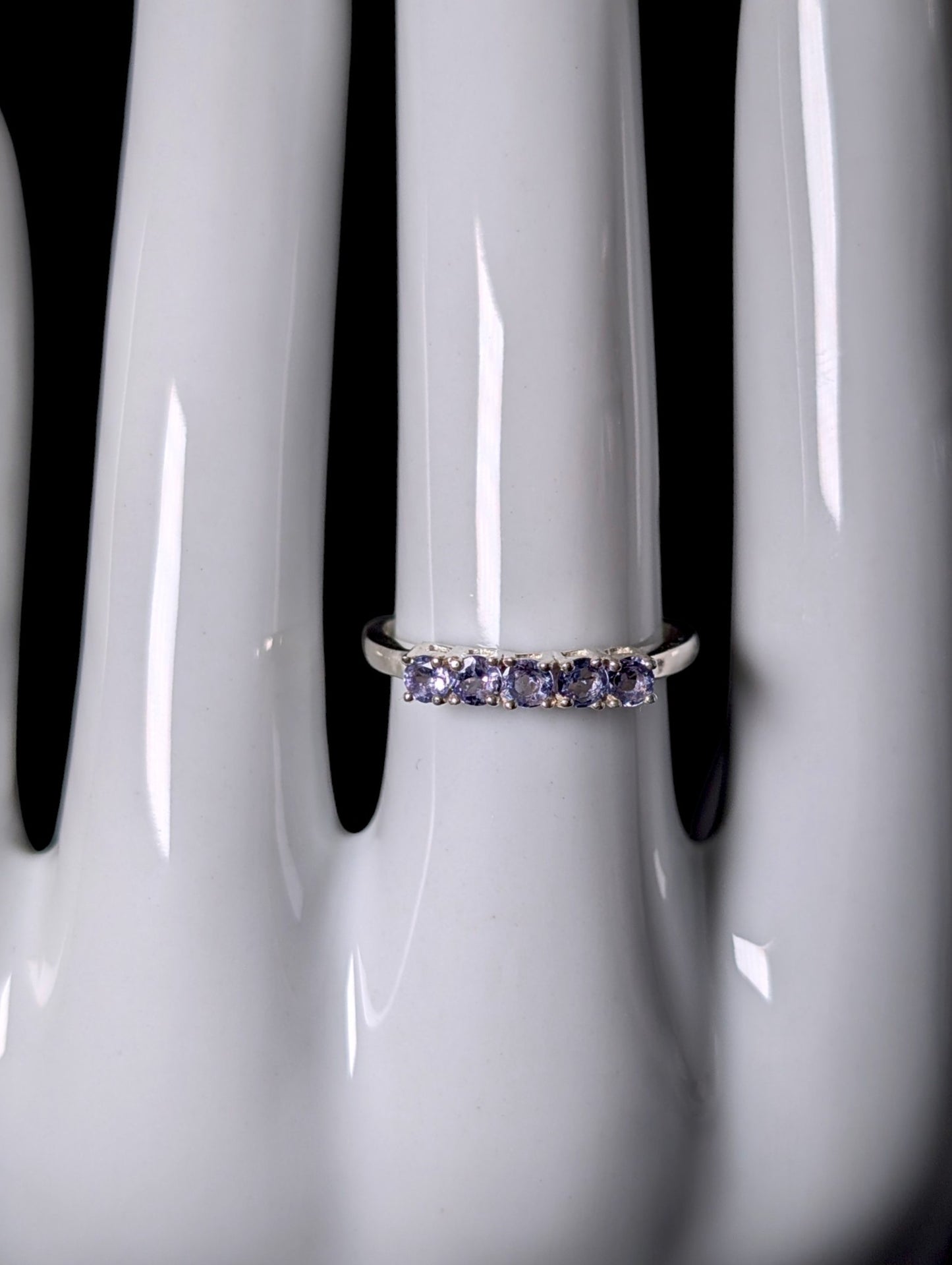 Vintage Round Cut Genuine Tanzanite Row Stackable Sterling Silver Ring
