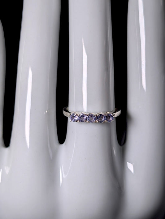 Vintage Round Cut Genuine Tanzanite Row Stackable Sterling Silver Ring