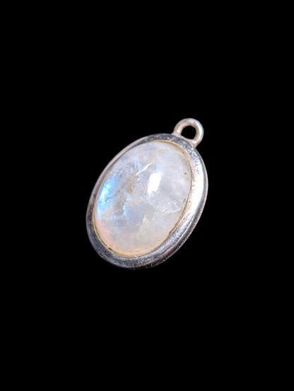 Vintage Genuine Moonstone Solitaire Cabochon Sterling Silver Pendant