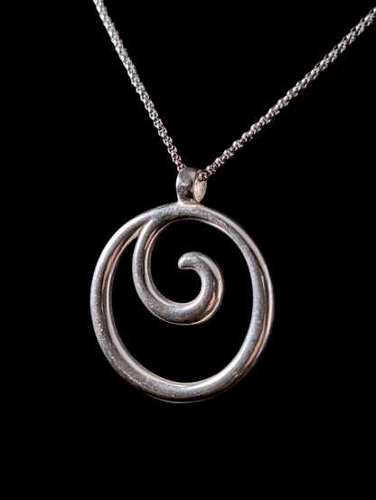 Vintage Designer James Avery Retired Sterling Spiral Pendant with Rolo Chain Sterling Silver Necklace