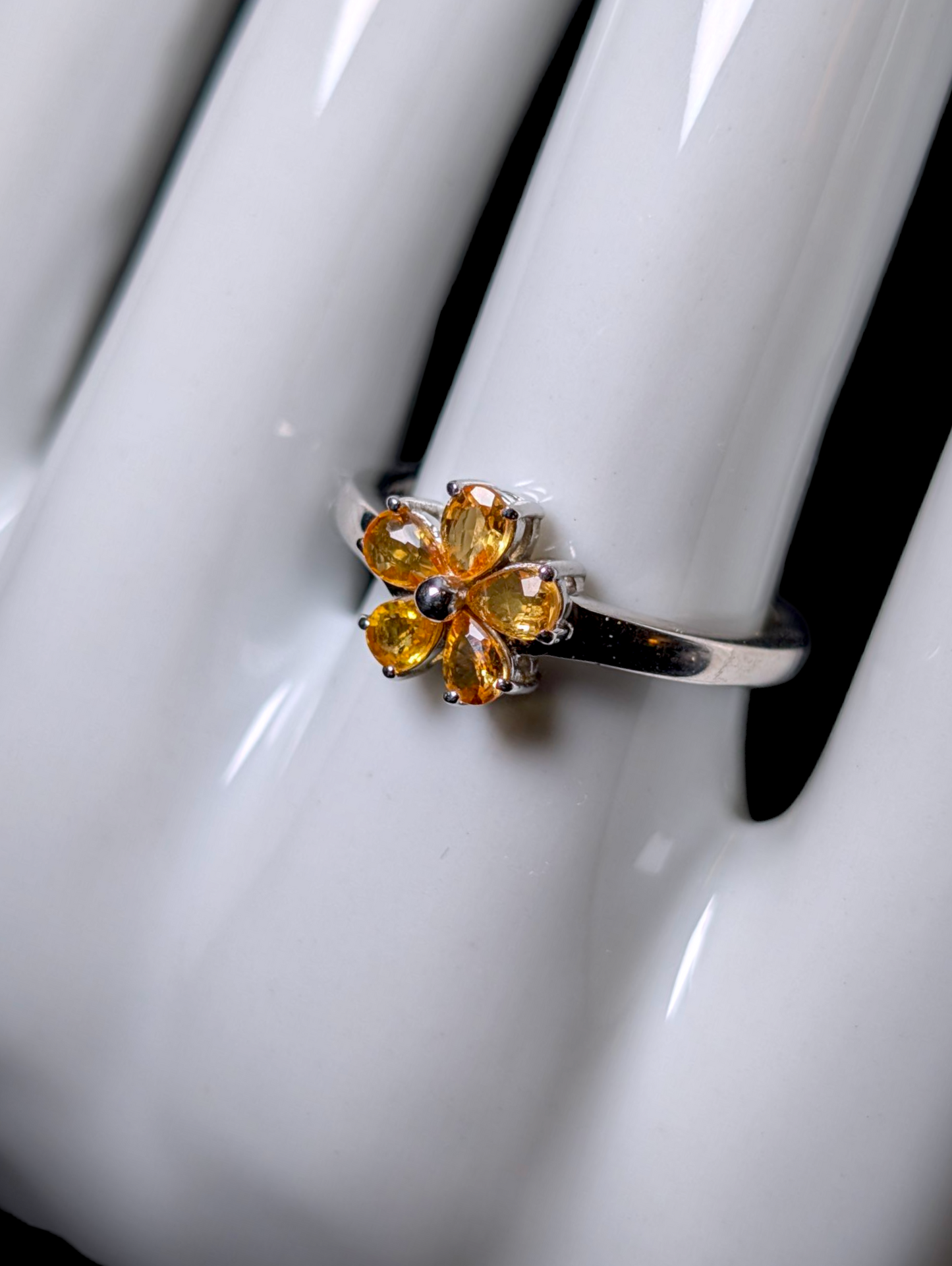 Vintage Dainty Flower Genuine Imperial Topaz Sterling Silver Ring