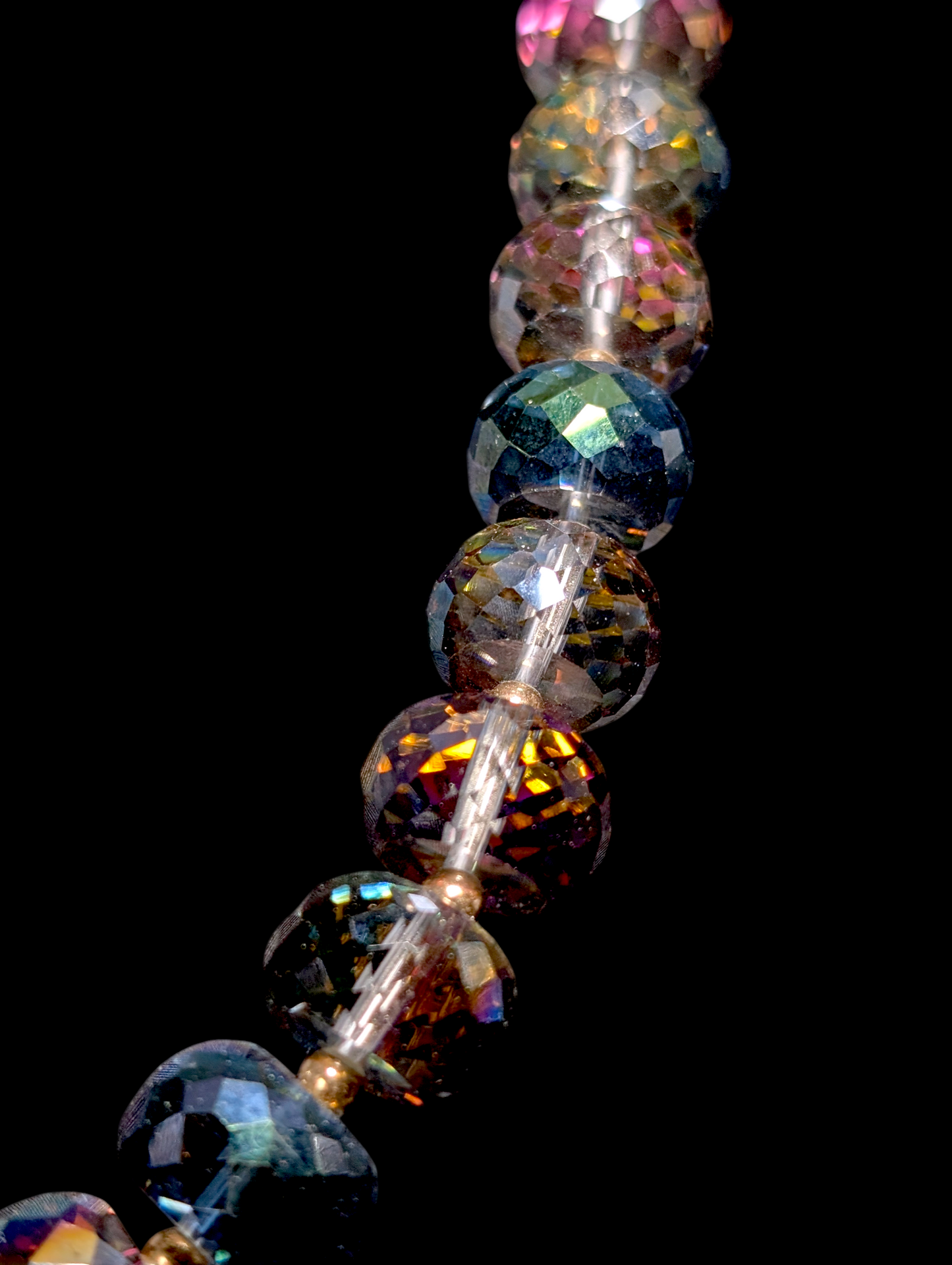 Vintage Aurora Borealis Faceted Chunky Light Catching and Gold Toned Bead Necklace