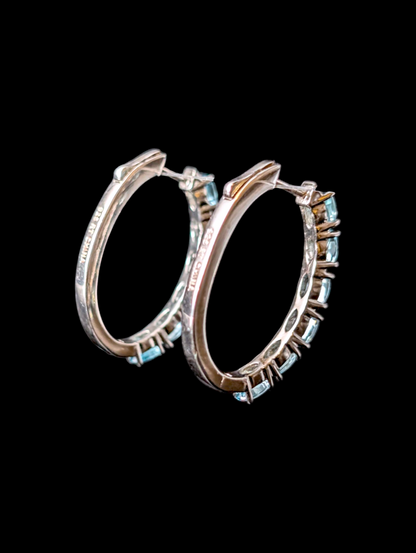 Vintage Oval Hoop Genuine Sky Blue Topaz Sterling Silver Earrings
