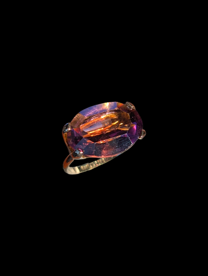 Vintage 10k Yellow Gold GE Simulated Amethyst Solitaire Costume Statement Adjustable Ring