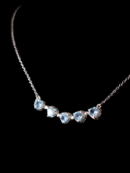 Vintage Heart Cut Convertible Wreath to Row Genuine Sky Blue Topaz Sterling Silver Necklace