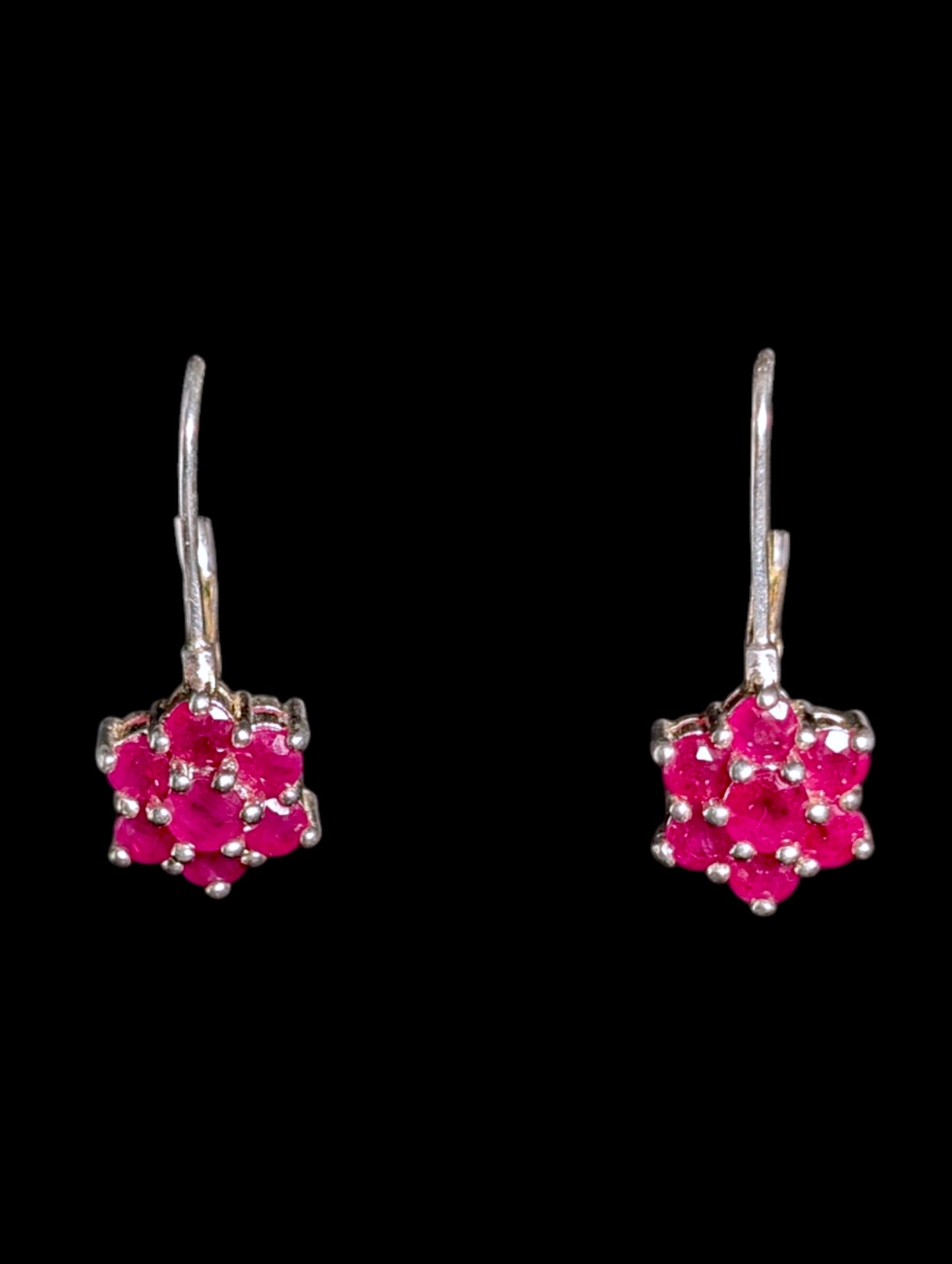 Vintage Genuine Ruby Flower Sterling Silver Dangle Earrings