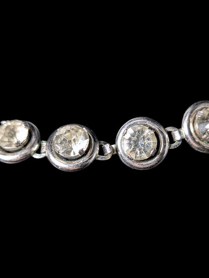 Antique 1920s Crystal Rivière Collet Bezel Silver Plated Concealed Hook Clasp Necklace