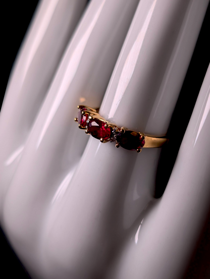 Vintage Oval Cut Genuine Red Ruby and Diamond 18k Yellow Gold Vermeil Ring
