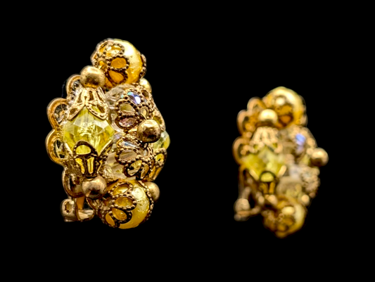 1950s Honey Cluster Aurora Borialis Bead Earrings