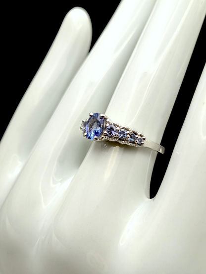 Vintage Oval Cut Earth Mined Genuine Tanzanite Sterling Silver Ring
