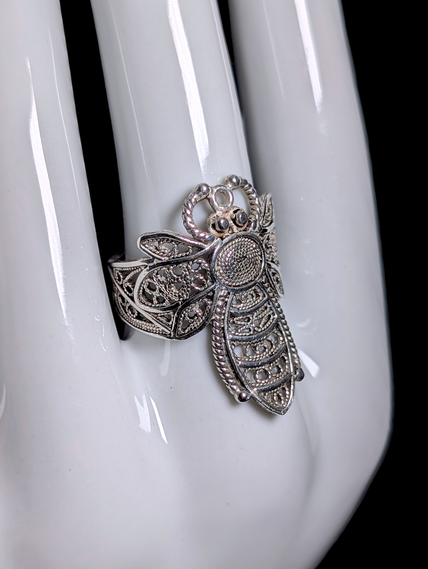 Vintage Handmade Unique Sterling Silver Bee Insect Turkish Ring