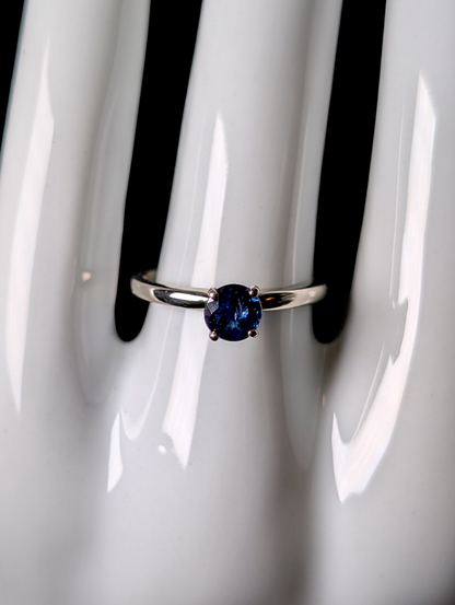Vintage Round Cut Solitaire Earth Mined Genuine Ceylon Blue Sapphire 14k Solid White Gold Ring