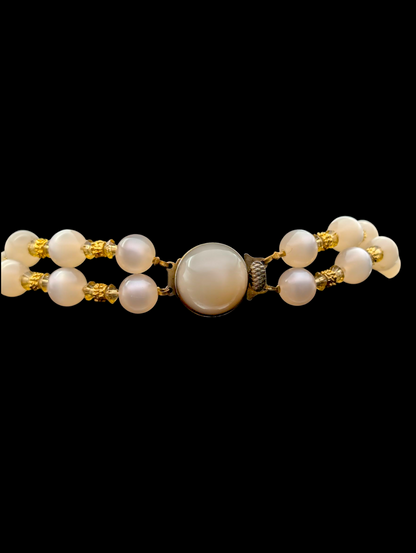 1950s Vintage Multi Strand Lucite Cream Moonglow and Gold Bead Necklace