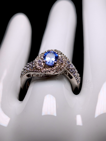 Vintage Oval Cut Solitaire Genuine Tanzanite Sterling Silver Crossover Ring