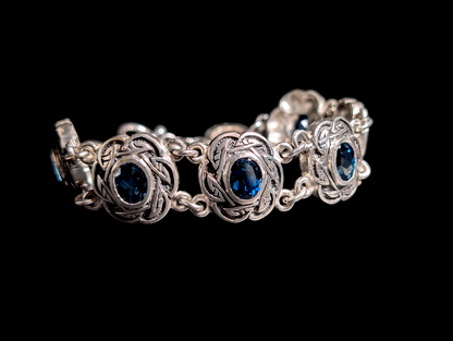 Vintage Rare 3 Piece Designer Shube Dakota West Genuine London Blue Topaz Oxidized 105g Sterling Silver Necklace, Bracelet, and Earrings Set