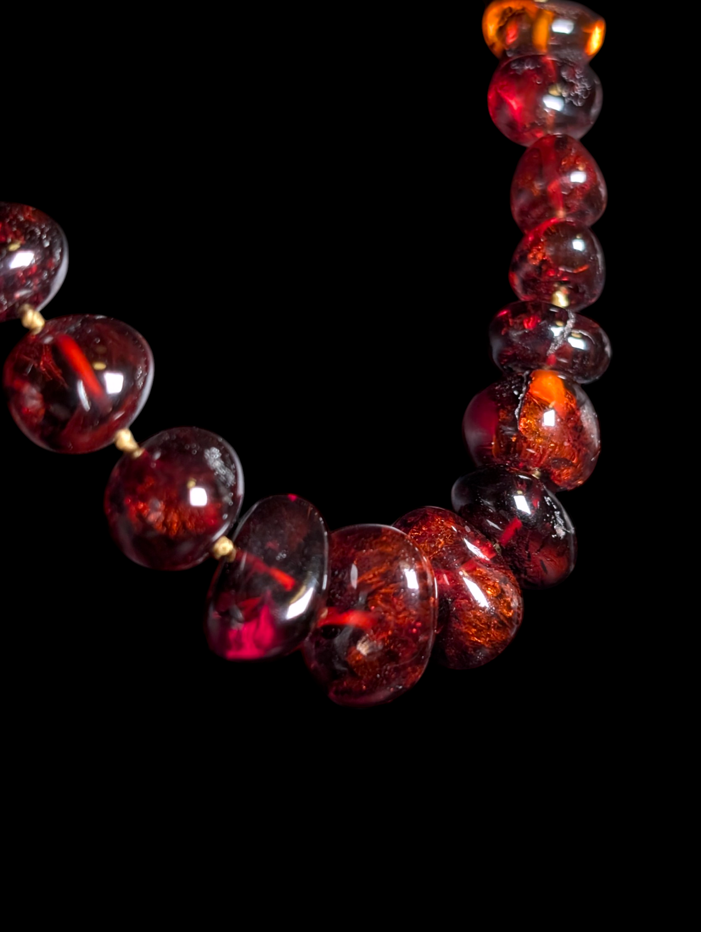 Vintage Graduating Genuine Cognac Amber Nugget Hand Knotted Necklace