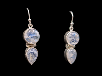 Vintage Genuine Moonstone Teardrop Dangle Hook Earrings