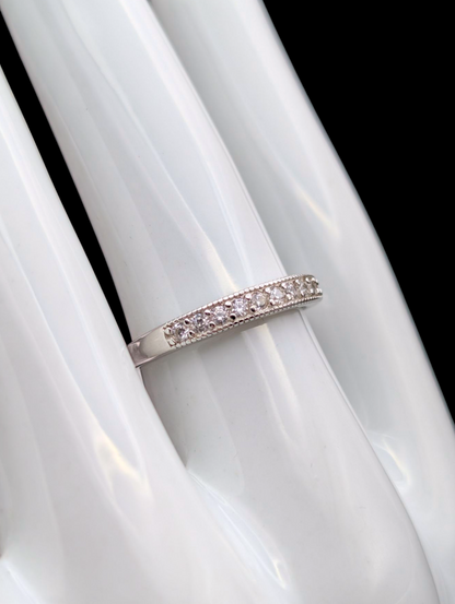 Vintage Channel Set Simulated Diamond Band Sterling Silver Vacation Ring