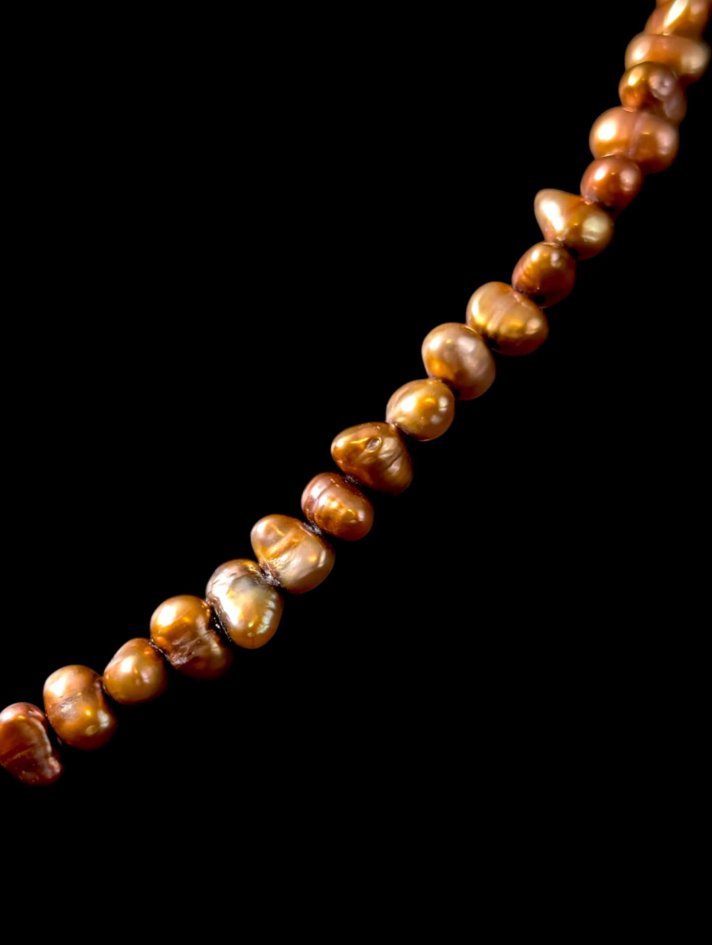 Vintage Genuine Bronze Freshwater Pearl Strand Gold Toned Box Clasp Necklace
