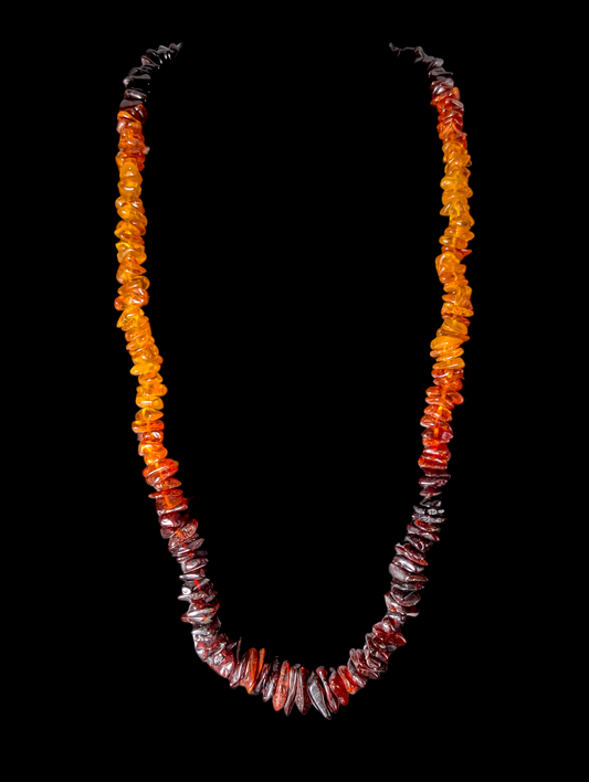 Vintage Graduating Ombre Multi-Color Genuine Amber Chip Beaded Necklace